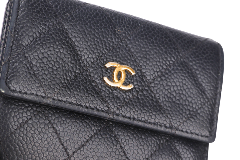 CHANEL CLASSIC SMALL WALLET (2068xxxx) BLACK CAVIAR LEATHER GOLD HARDWARE, WITH CARD & BOX