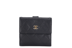 CHANEL CLASSIC SMALL WALLET (2068xxxx) BLACK CAVIAR LEATHER GOLD HARDWARE, WITH CARD & BOX