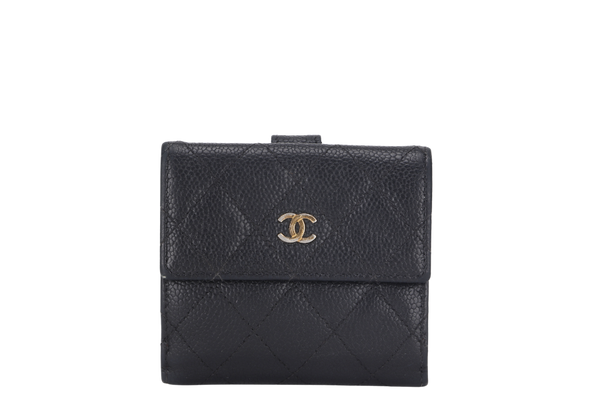 CHANEL CLASSIC SMALL WALLET (2068xxxx) BLACK CAVIAR LEATHER GOLD HARDWARE, WITH CARD & BOX