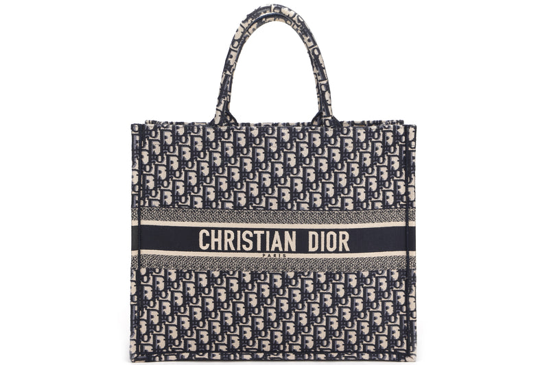 CHRISTIAN DIOR BOOK TOTE (50-MA-0292) LARGE BLUE OBLIQUE CANVAS, WITH DUST COVER
