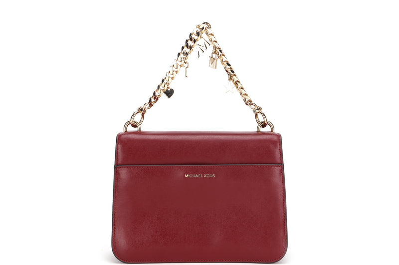 MICHAEL KORS SHOULDER BAG MAROON CALFSKIN GOLD HARDWARE, WITH STRAP, NO DUST COVER