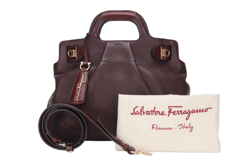 SALVATORE FERRAGAMO 2 WAY USE BAG (AB-21-C537) PURPLE LEATHER GOLD HARDWARE WITH STRAP & DUST COVER