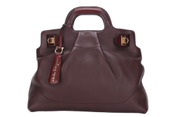 SALVATORE FERRAGAMO 2 WAY USE BAG (AB-21-C537) PURPLE LEATHER GOLD HARDWARE WITH STRAP & DUST COVER