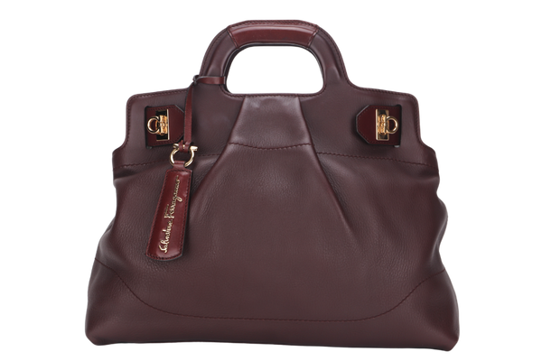 SALVATORE FERRAGAMO 2 WAY USE BAG (AB-21-C537) PURPLE LEATHER GOLD HARDWARE WITH STRAP & DUST COVER