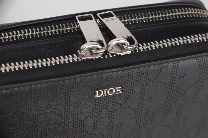 DIOR MESSENGER POUCH (22-BO-1200) BLACK OBLIQUE GALAXY LEATHER SILVER HARDWARE, WITH DUST COVER &amp; BOX