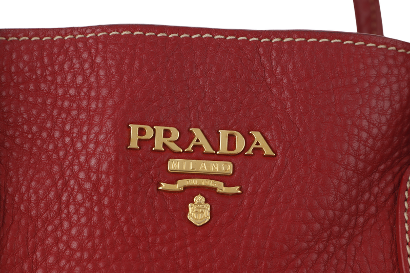 PRADA BN2317 TOTE LARGE ROSSO VITELLO DAINO LEATHER GOLD HARDWARE WITH CARD