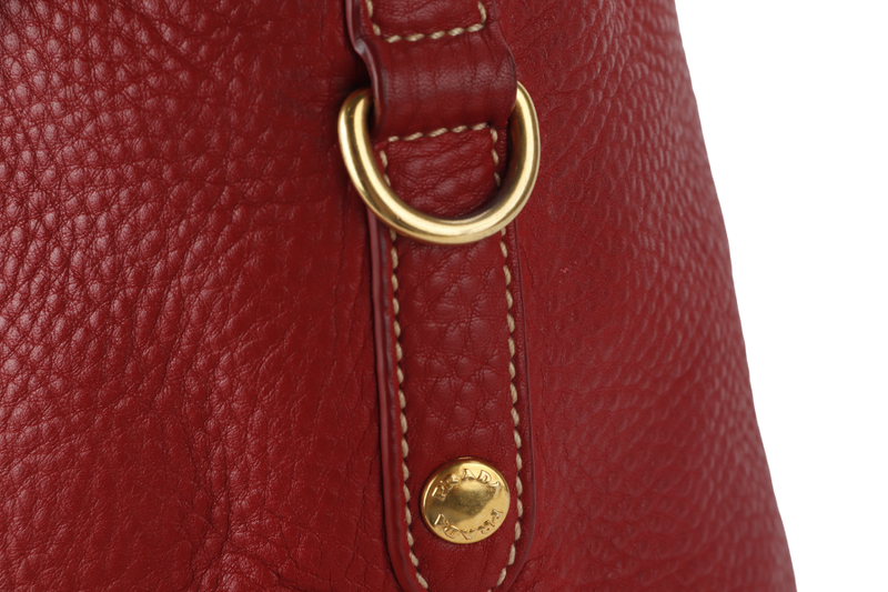 PRADA BN2317 TOTE LARGE ROSSO VITELLO DAINO LEATHER GOLD HARDWARE WITH CARD