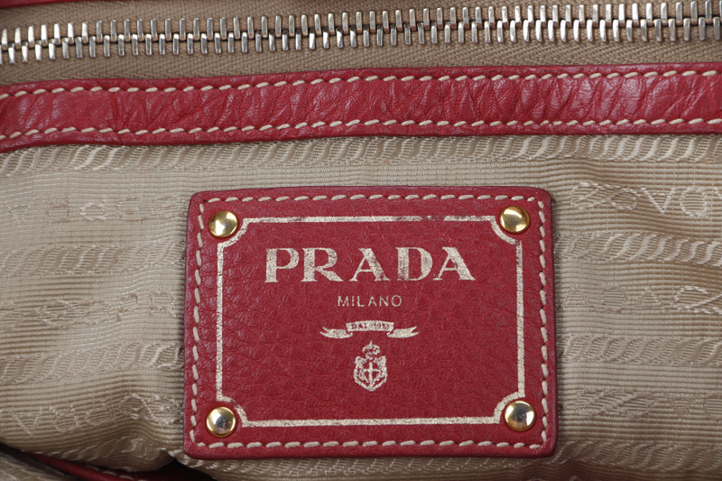 PRADA BN2317 TOTE LARGE ROSSO VITELLO DAINO LEATHER GOLD HARDWARE WITH CARD