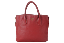 PRADA BN2317 TOTE LARGE ROSSO VITELLO DAINO LEATHER GOLD HARDWARE WITH CARD