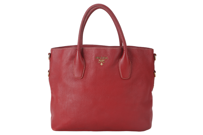 PRADA BN2317 TOTE LARGE ROSSO VITELLO DAINO LEATHER GOLD HARDWARE WITH CARD