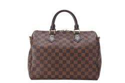 LOUIS VUITTON SPEEDY BANDOULIERE 30 (N41367) DAMIER EBENE CANVAS GOLD HARDWARE WITH EXTRA EXTENDED STRAP