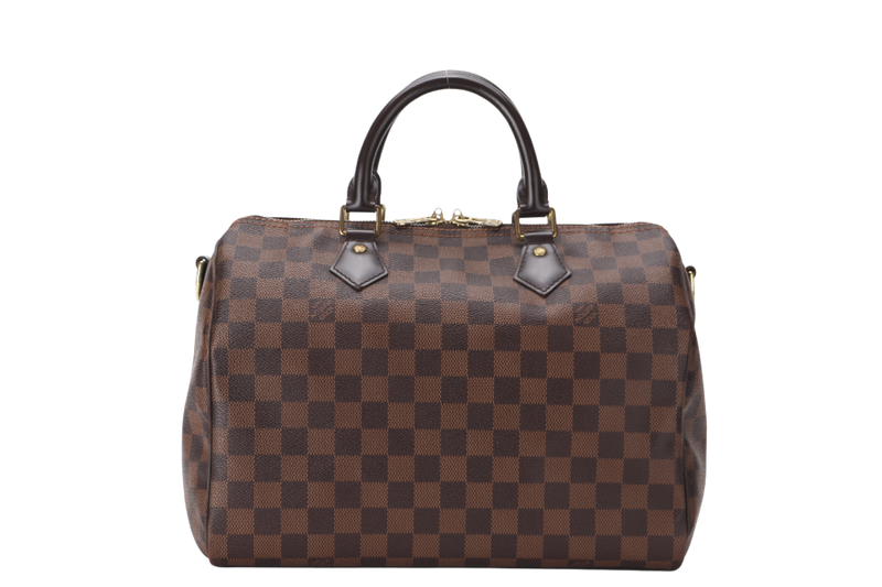 LOUIS VUITTON SPEEDY BANDOULIERE 30 (N41367) DAMIER EBENE CANVAS GOLD HARDWARE WITH EXTRA EXTENDED STRAP