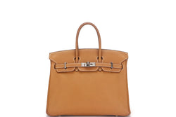 HERMES BIRKIN 25 (STAMP L SQUARE) TOFFEE COLOR TOGO LEATHER SILVER HARDWARE, WITH LOCK, KEYS & BOX, NO DUST COVER