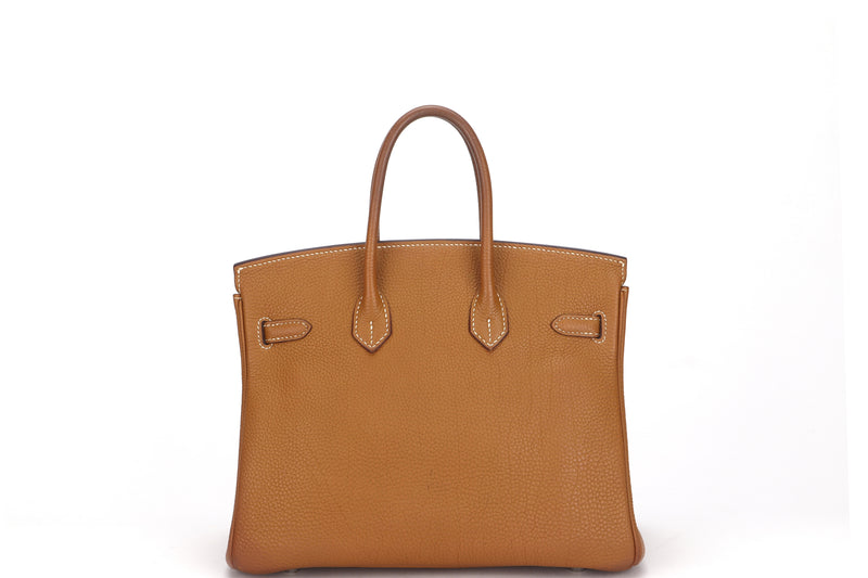 HERMES BIRKIN 25 (STAMP L SQUARE) TOFFEE COLOR TOGO LEATHER SILVER HARDWARE, WITH LOCK, KEYS & BOX, NO DUST COVER