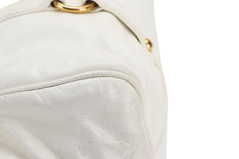 MIU MIU BOW SATCHEL BAG 37CM WHITE VITELLO LUX LEATHER GOLD HARDWARE WITH STRAP