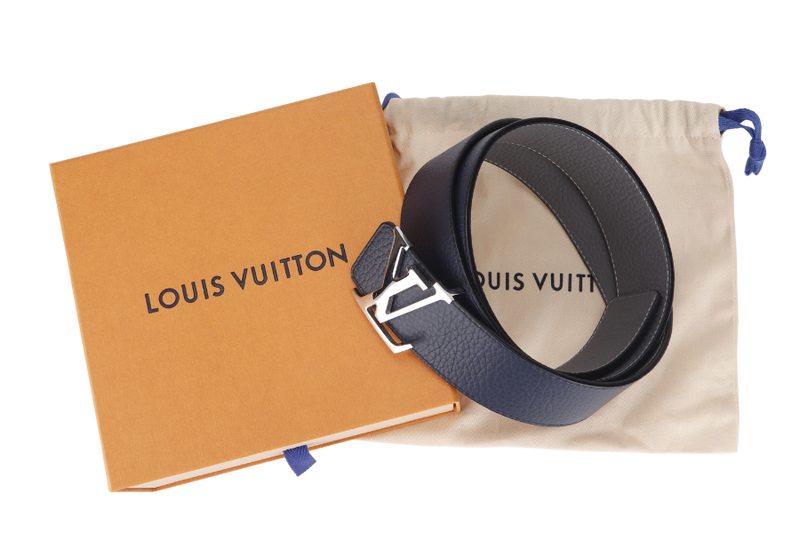 LOUIS VUITTON TILT REVERSIBLE BELT (M0532) BLUE & GREY SILVER HARDWARE WITH DUST COVER & BOX