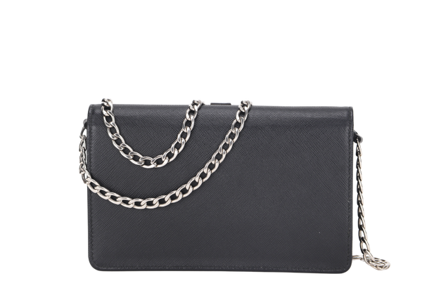 PRADA ROBOT WALLET ON CHAIN SAFFIANO LEATHER SILVER HARDWARE, NO DUST COVER