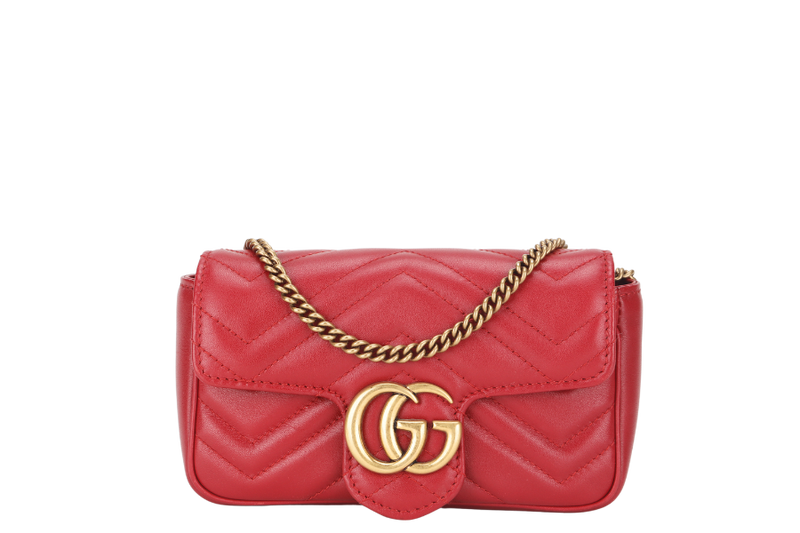 GUCCI 476433 0416 MARMONT SUPER MINI RED LEATHER GOLD HARDWARE WITH DUST COVER