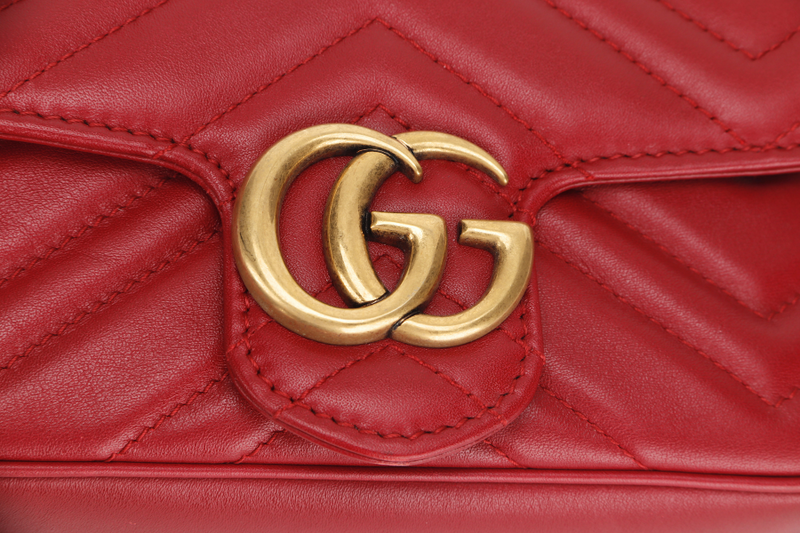 GUCCI 476433 0416 MARMONT SUPER MINI RED LEATHER GOLD HARDWARE WITH DUST COVER