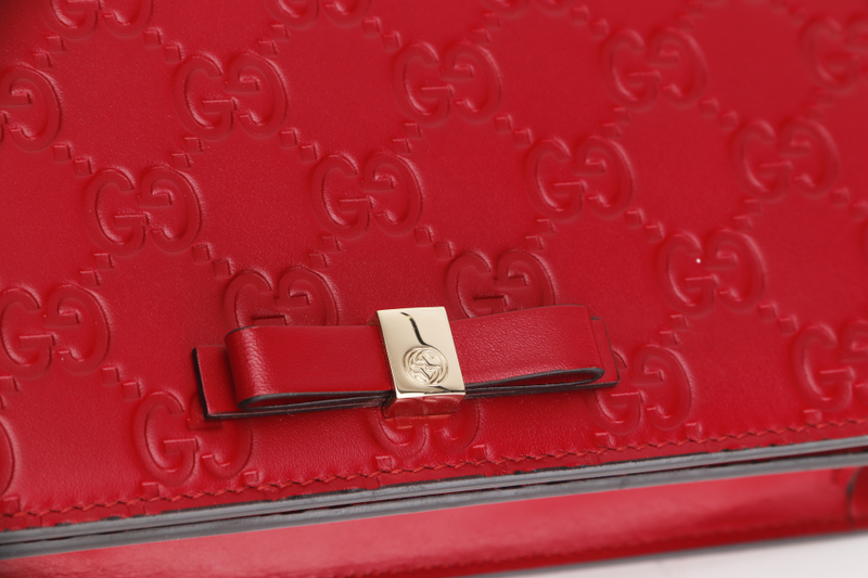 GUCCI 431408 534563 GUCCISSIMA WALLET ON CHAIN RED LEATHER SILVER HARDWARE WITH DUST COVER