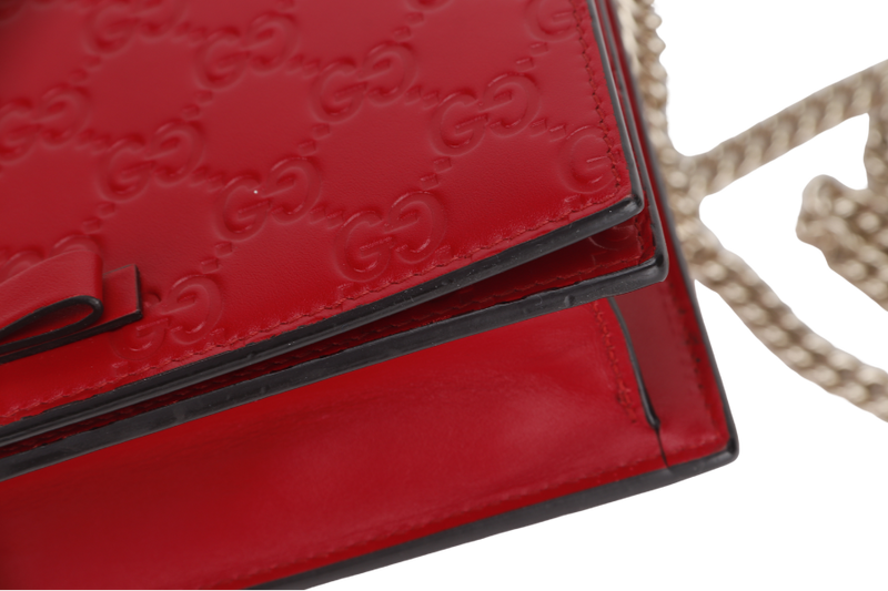 GUCCI 431408 534563 GUCCISSIMA WALLET ON CHAIN RED LEATHER SILVER HARDWARE WITH DUST COVER