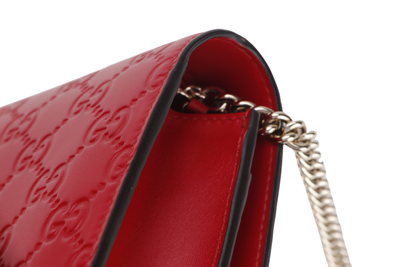 GUCCI 431408 534563 GUCCISSIMA WALLET ON CHAIN RED LEATHER SILVER HARDWARE WITH DUST COVER