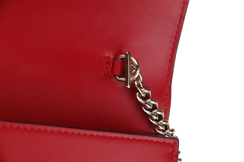 GUCCI 431408 534563 GUCCISSIMA WALLET ON CHAIN RED LEATHER SILVER HARDWARE WITH DUST COVER