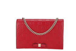 GUCCI 431408 534563 GUCCISSIMA WALLET ON CHAIN RED LEATHER SILVER HARDWARE WITH DUST COVER