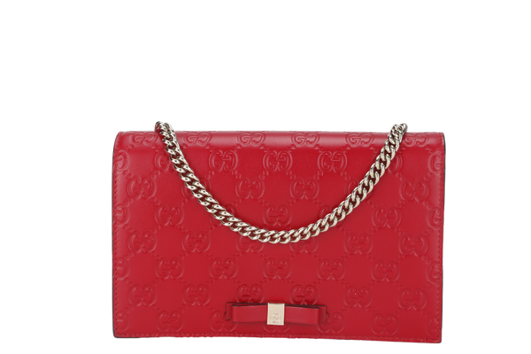 GUCCI 431408 534563 GUCCISSIMA WALLET ON CHAIN RED LEATHER SILVER HARDWARE WITH DUST COVER