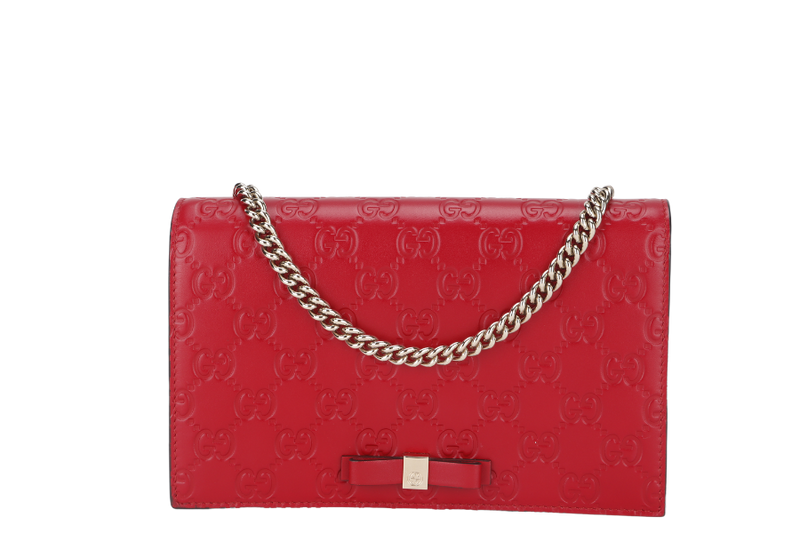 GUCCI 431408 534563 GUCCISSIMA WALLET ON CHAIN RED LEATHER SILVER HARDWARE WITH DUST COVER