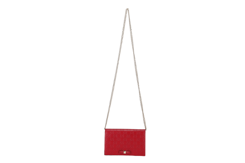 GUCCI 431408 534563 GUCCISSIMA WALLET ON CHAIN RED LEATHER SILVER HARDWARE WITH DUST COVER