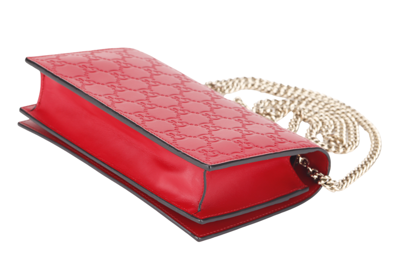 GUCCI 431408 534563 GUCCISSIMA WALLET ON CHAIN RED LEATHER SILVER HARDWARE WITH DUST COVER