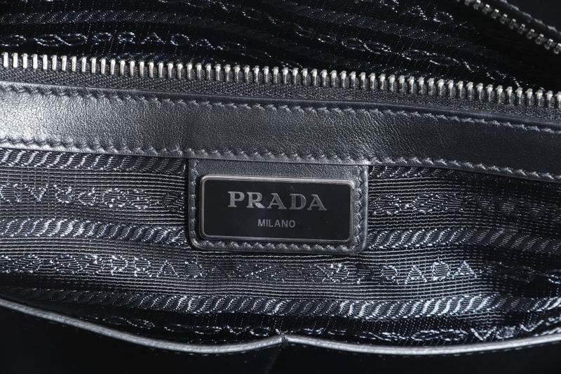 PRADA 2VG079 TALL GREY SAFFIANO LEATHER SILVER HARDWARE WITH DUST COVER