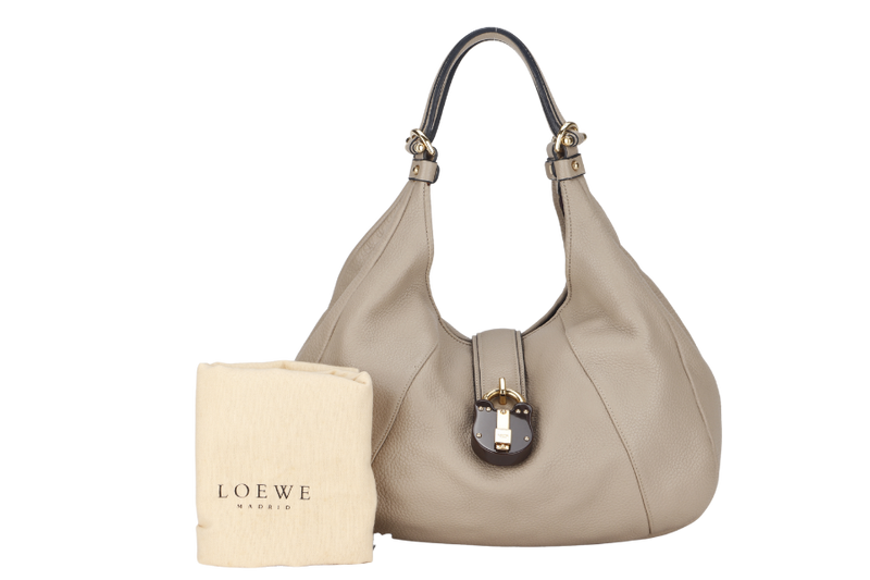 LOEWE MEDIUM GREY LEATHER SHOULDER BAG SILVER HARDWARE WITH LOCK & DUST COVER