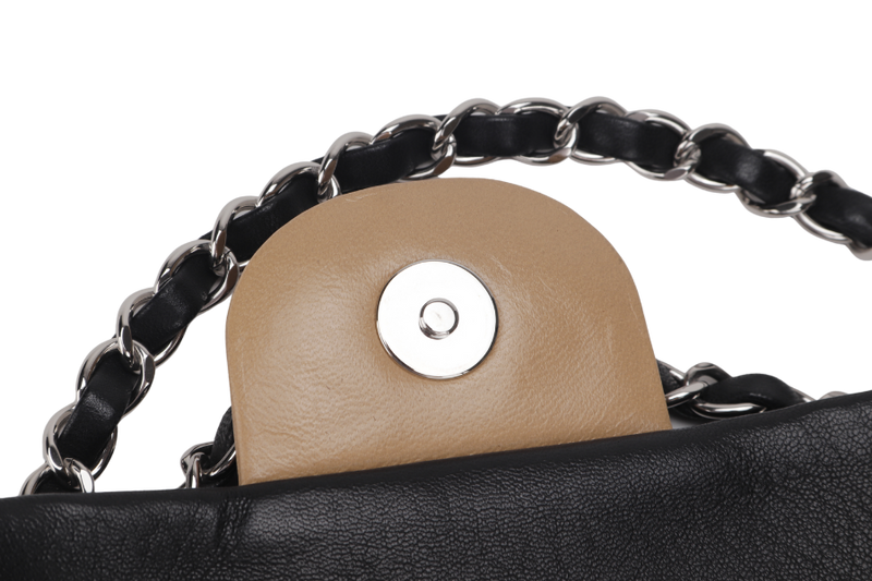 CHANEL CLASSIC FLAP BICOLOR (1267xxxx) MEDIUM BLACK & BEIGE LAMBSKIN SILVER HARDWARE WITH CARD, NO DUST COVER