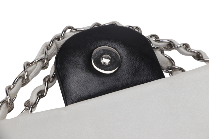 CHANEL CLASSIC FLAP BICOLOR (1267xxxx) MEDIUM BLACK & WHITE LAMBSKIN SILVER HARDWARE, NO CARD & DUST COVER