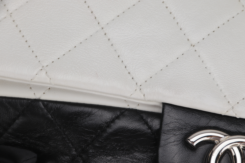 CHANEL CLASSIC FLAP BICOLOR (1267xxxx) MEDIUM BLACK & WHITE LAMBSKIN SILVER HARDWARE, NO CARD & DUST COVER