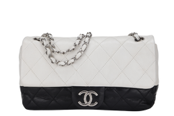 CHANEL CLASSIC FLAP BICOLOR (1267xxxx) MEDIUM BLACK & WHITE LAMBSKIN SILVER HARDWARE, NO CARD & DUST COVER