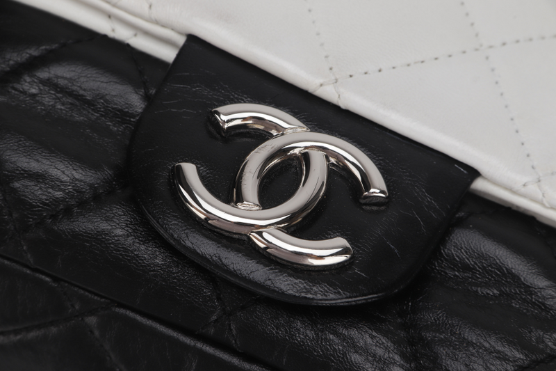 CHANEL CLASSIC FLAP BICOLOR (1267xxxx) MEDIUM BLACK & WHITE LAMBSKIN SILVER HARDWARE, NO CARD & DUST COVER