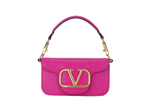 VALENTINO GARAVANI LOCO SMALL LEATHER SHOULDER BAG PINK COLOR WITH GOLD HARDWARE & DUST COVER