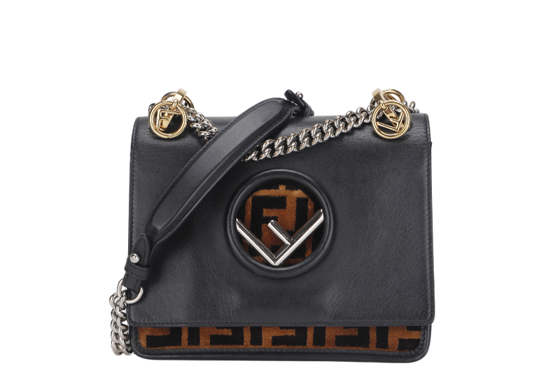fendi kan i monogram crossbody bag 188 10429 small black calf leather silver hardware with card dust cover box