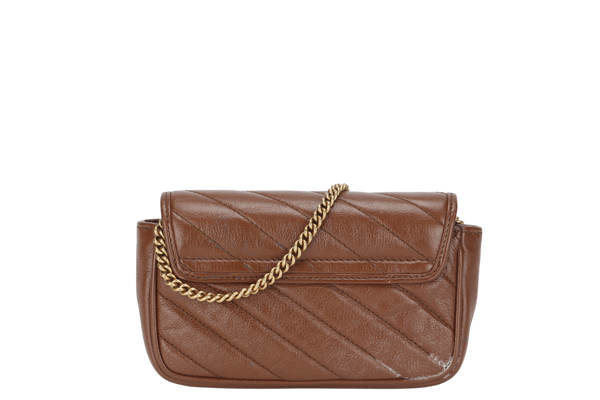 GUCCI GG MARMONT MATELASSE SUPER MINI SHOULDER BAG (476433 493075) BROWN CHEVRON LEATHER GOLD HARDWARE WITH DUST COVER