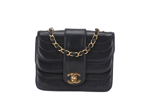 CHANEL DOUBLE FLAP MINI HORIZONTAL BLACK LAMBSKIN GOLD HARDWARE (240xxxx) WITH DUST COVER