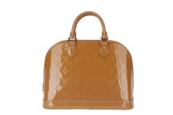 LOUIS VUITTON ALMA PM BROWN VERNIS LEATHER GOLD HARDWARE WITH DUST COVER, KEYS AND PADLOCK