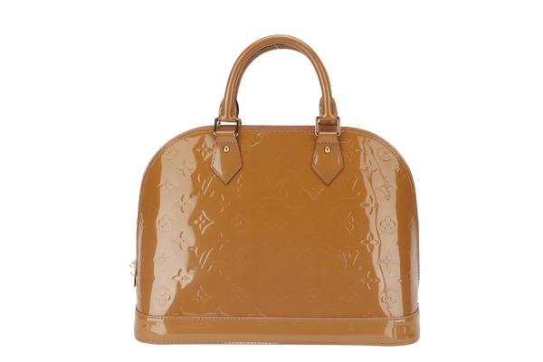 LOUIS VUITTON ALMA PM BROWN VERNIS LEATHER GOLD HARDWARE WITH DUST COVER, KEYS AND PADLOCK