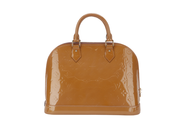 LOUIS VUITTON ALMA PM BROWN VERNIS LEATHER GOLD HARDWARE WITH DUST COVER, KEYS AND PADLOCK