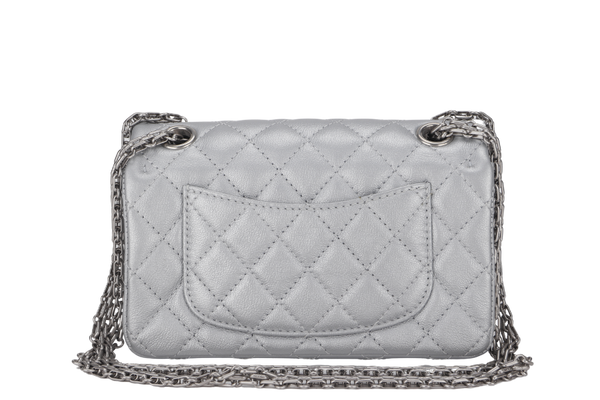 CHANEL CLASSIC FLAP REISSUE 2.55 MINI SILVER CALFSKIN SHW AUL4xxxx(MICROCHIP) WITH DUST COVER AND BOX