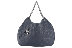 CHANEL PLEATS HOBO BAG (1673xxxx) LARGE BLUE QUILTED CALFSKIN SILVER HARDWARE NO DUST COVER