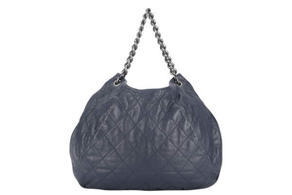 CHANEL PLEATS HOBO BAG (1673xxxx) LARGE BLUE QUILTED CALFSKIN SILVER HARDWARE NO DUST COVER