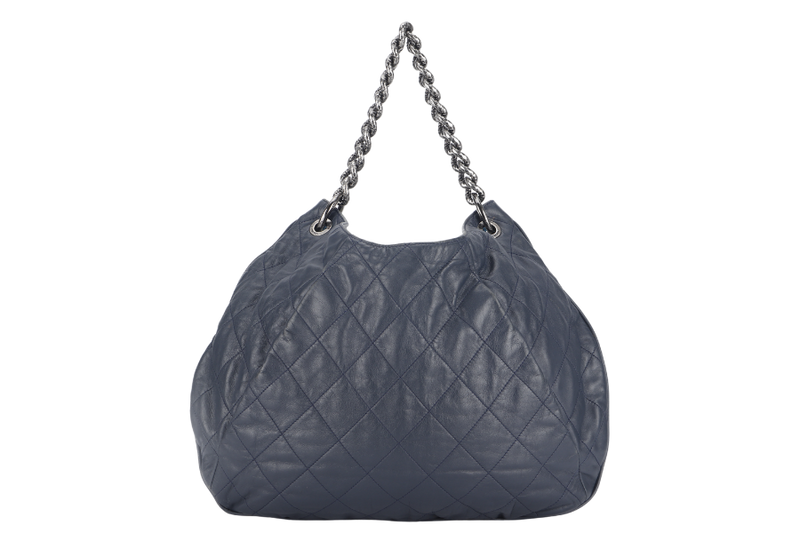 CHANEL PLEATS HOBO BAG (1673xxxx) LARGE BLUE QUILTED CALFSKIN SILVER HARDWARE NO DUST COVER